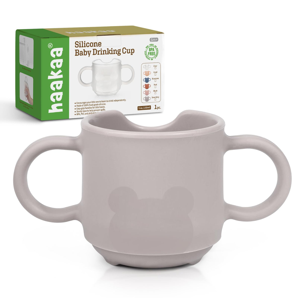 haakaa silicone toddler cups Suva Grey open-rim enhances natural sipping posture and transitions