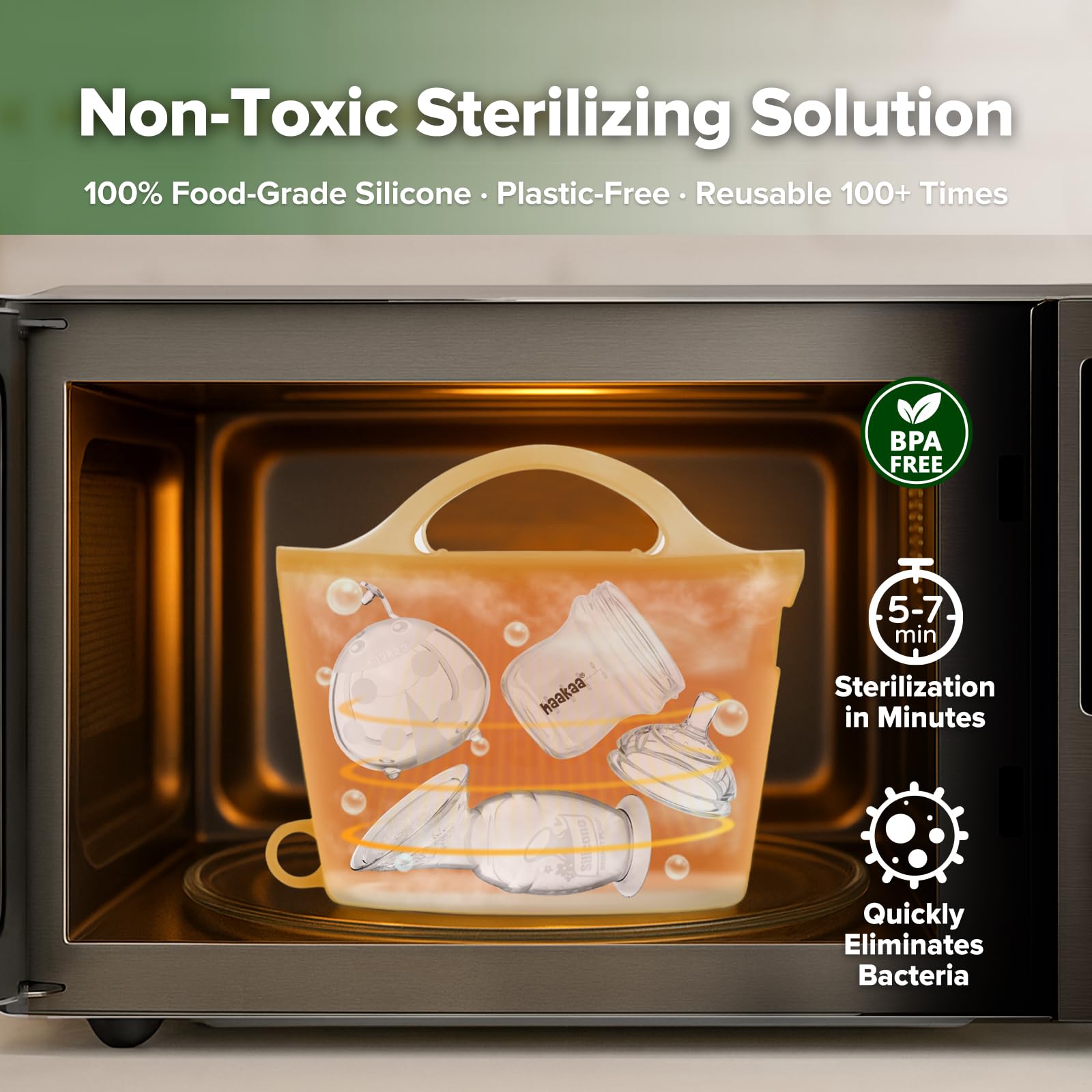 Haakaa steamer bag base appears stable during microwave use