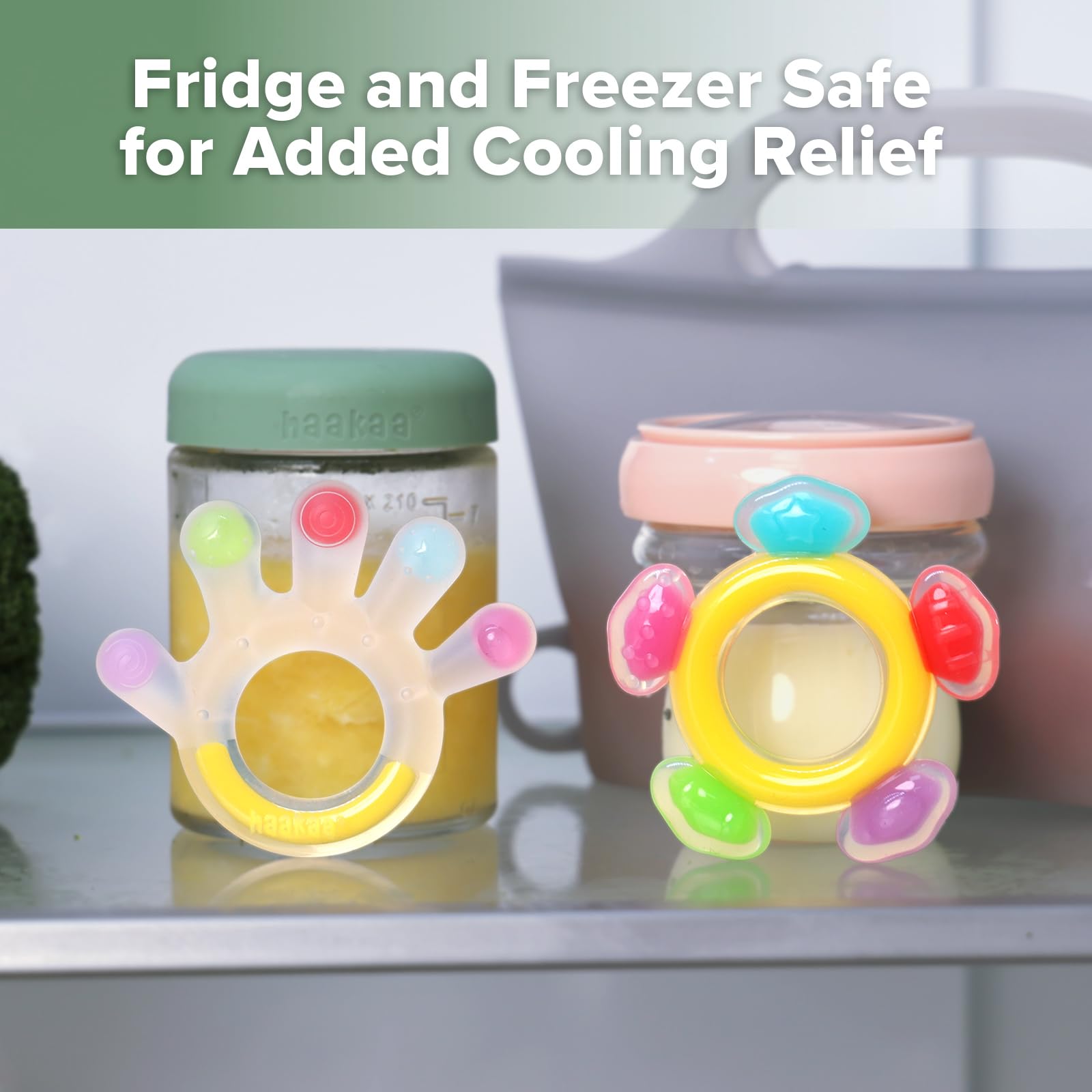 Haakaa teether freezer-cooling; soothing cold option for swollen gums.