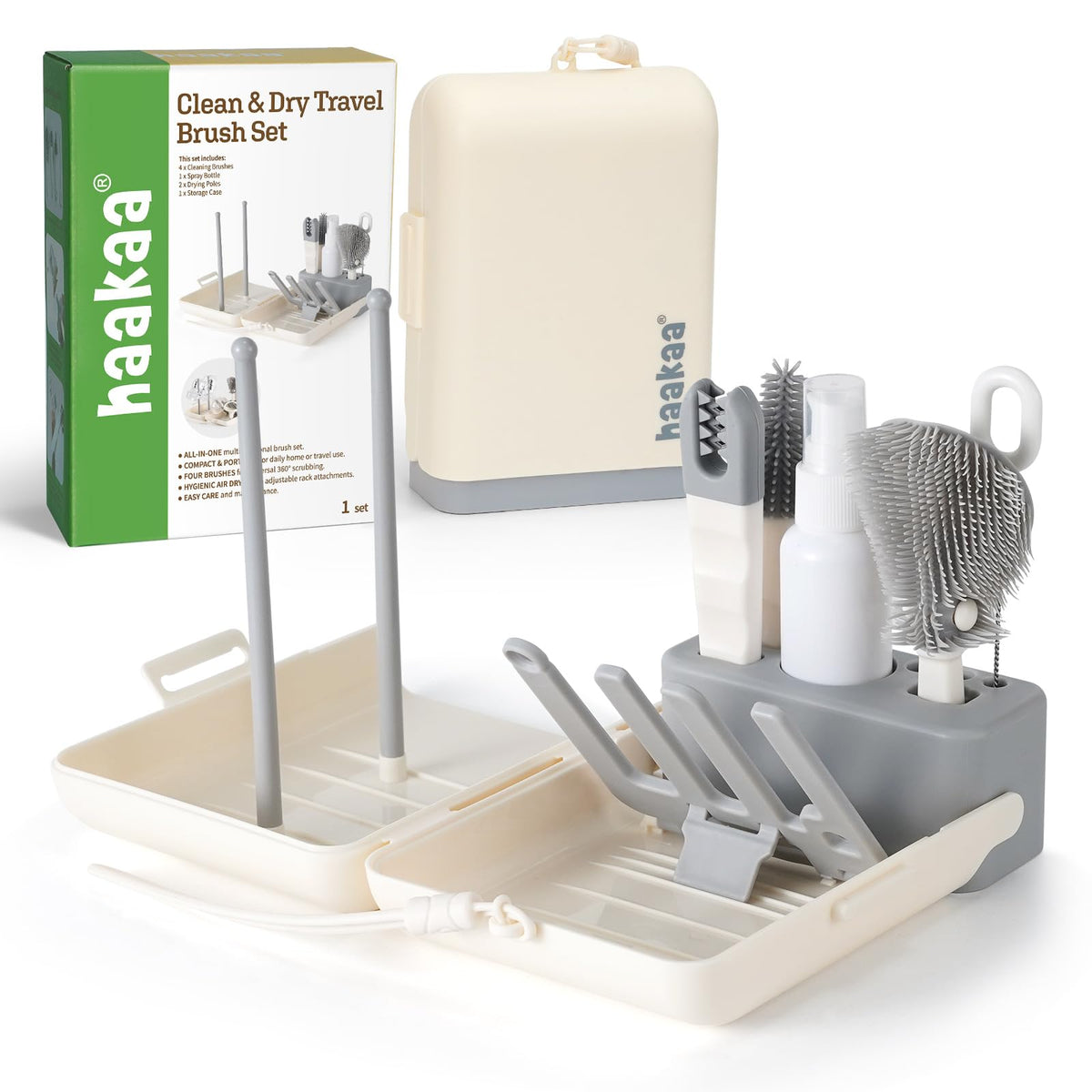 haakaa Travel Bottle Brush Set bottle-brush cleans narrow bottle necks for hygienic feeding gear.