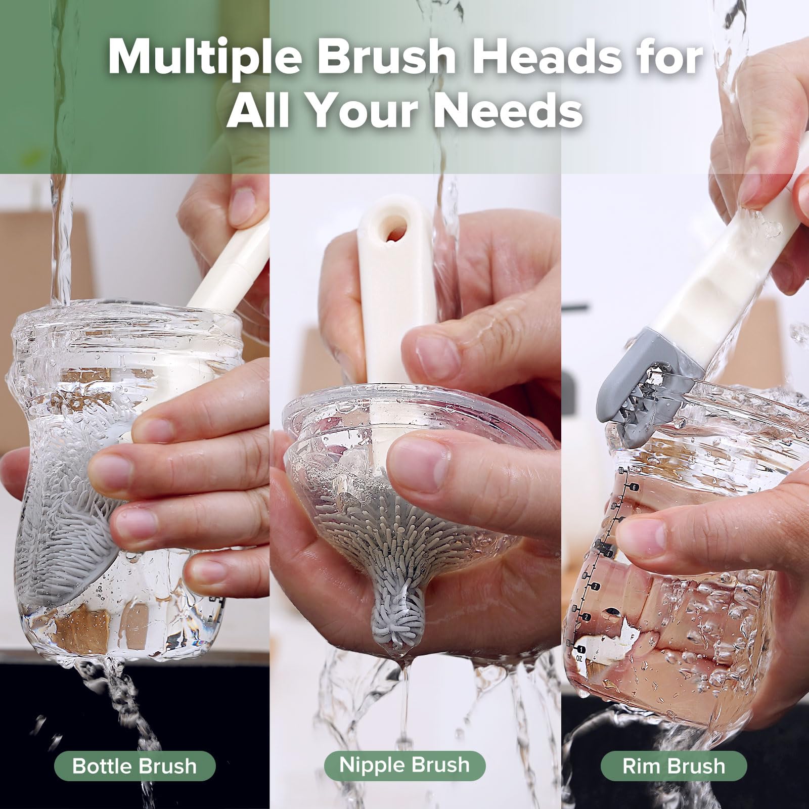 haakaa Travel Bottle Brush Set straw-brush reaches straws for safe, thorough cleaning after drinks.