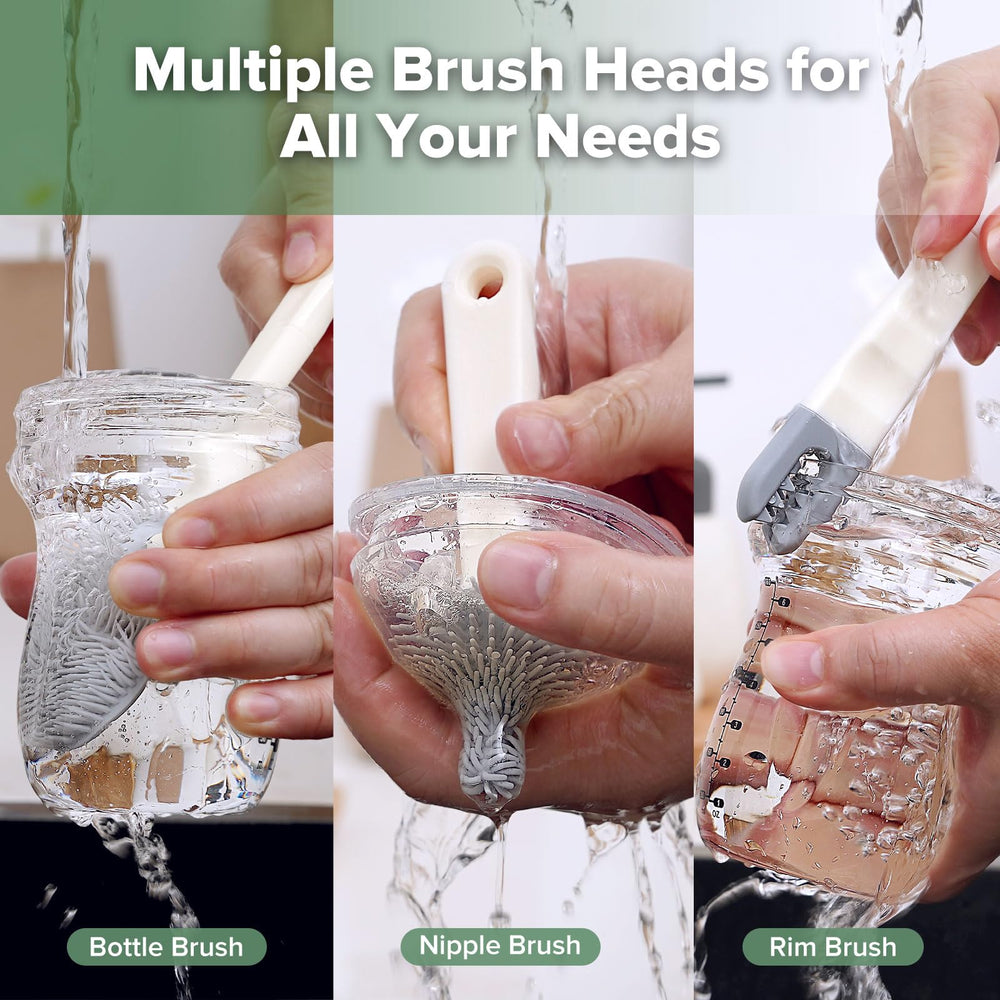 haakaa Travel Bottle Brush Set straw-brush reaches straws for safe, thorough cleaning after drinks.