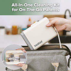 haakaa Travel Bottle Brush Set u-shaped-brush cleans rims and corners with 360-degree access.