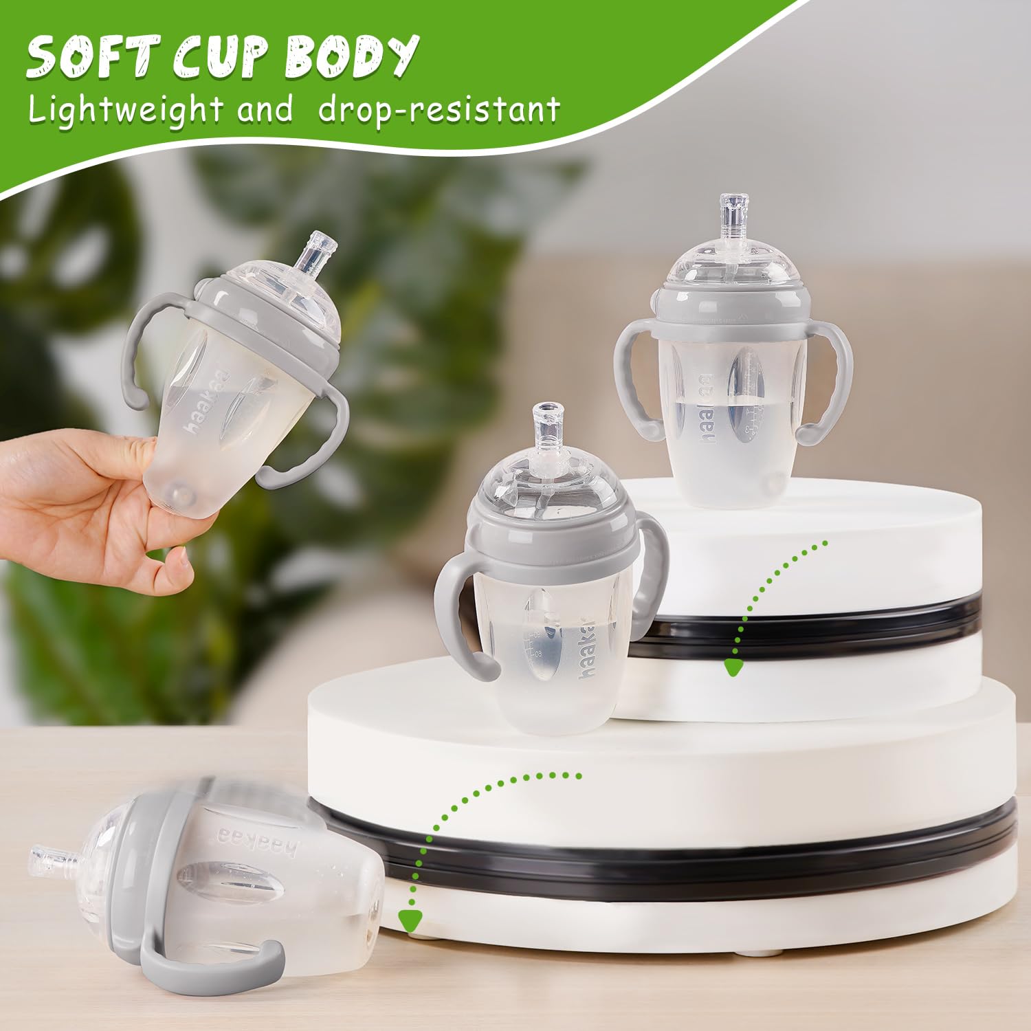 haakaa weighted straw sippy cup grey durable build; long-lasting for toddlers.