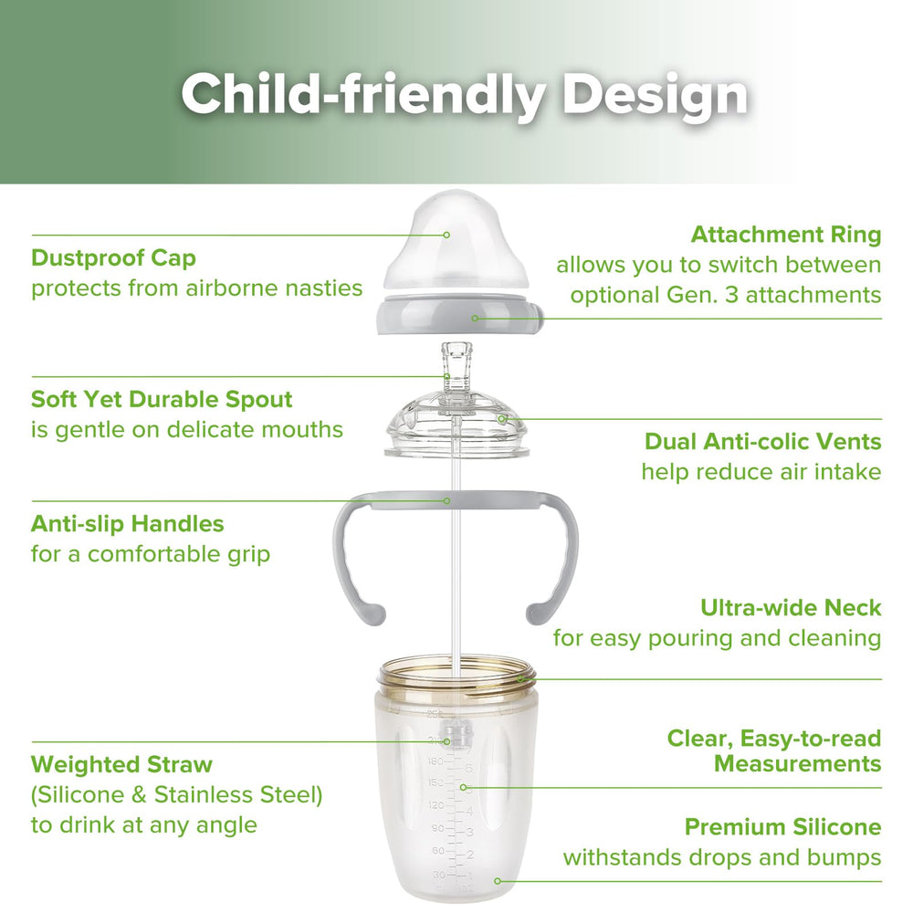 haakaa weighted straw sippy cup grey lid; anti-dust seal helps reduce spills.