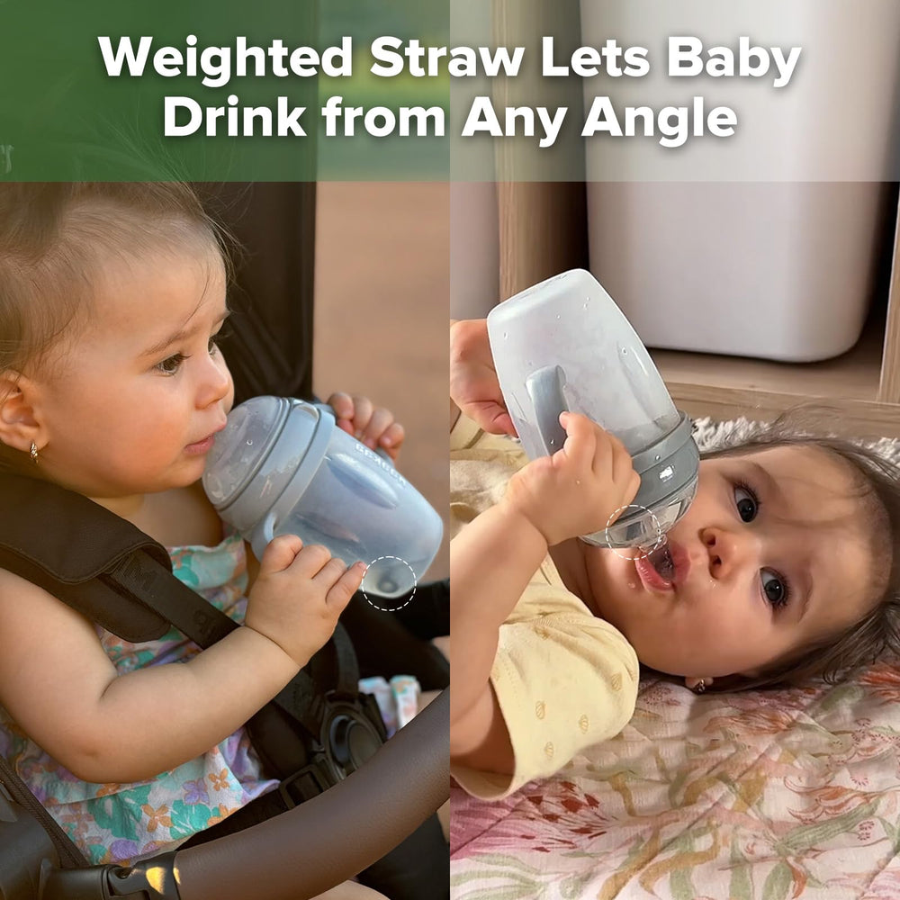 haakaa weighted straw sippy cup grey spout; soft mouthfeel supports gentle sipping.