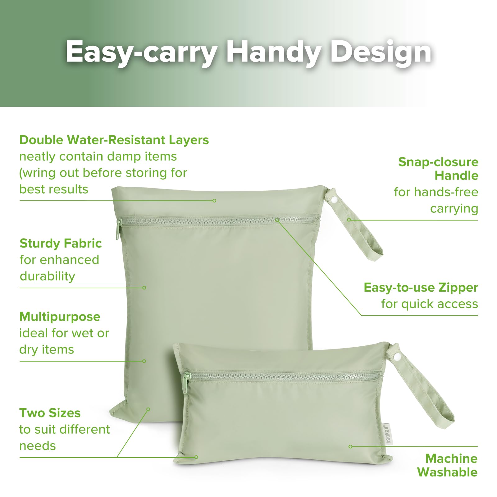 haakaa wet bag grass easy-clean wipe-clean or machine-wash ready