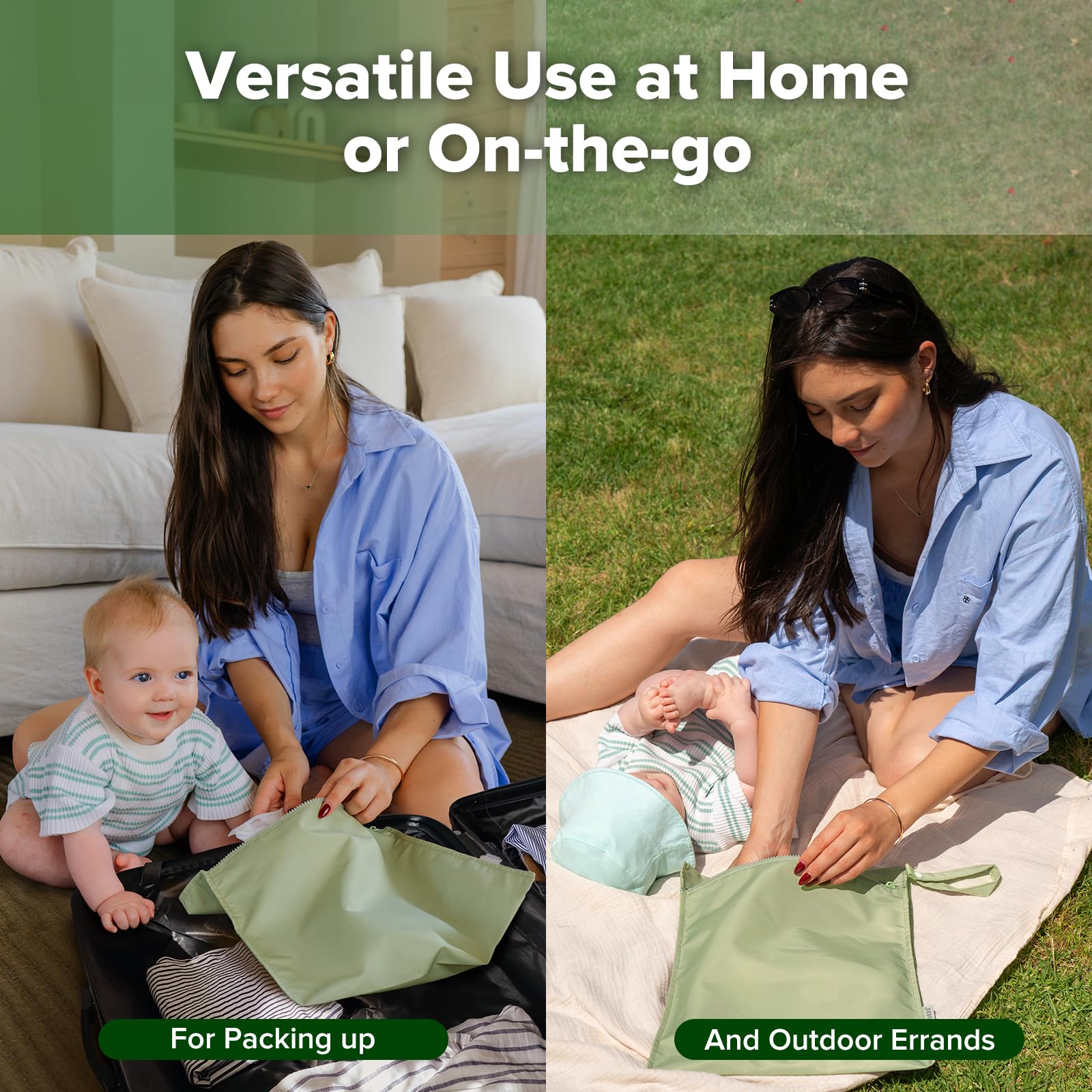 haakaa wet bag grass folded-compact fits into diaper bag