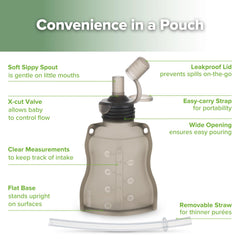 Haakaa Yummy Pouch reusable pouch being filled from a bowl with smooth silicone body.