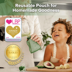 Haakaa Yummy Pouch standing upright for easy filling and storage.