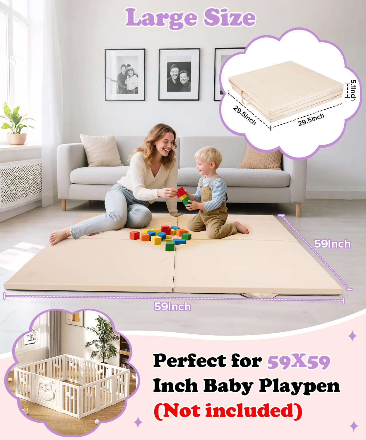 Haavookix non-slip bottom play mat reduces slipping on wood or tile floors.