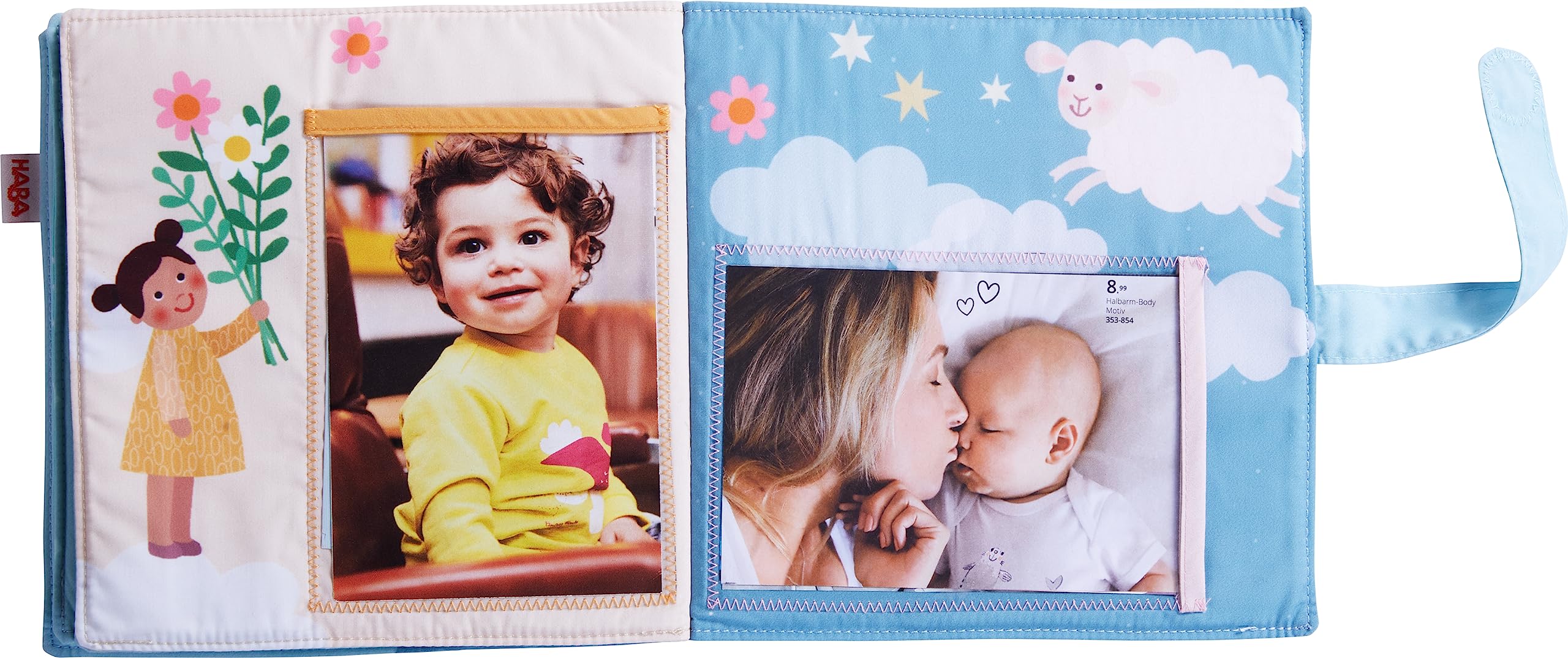 HABA customizable photo slips allow rearranging memories for flexible storytelling.