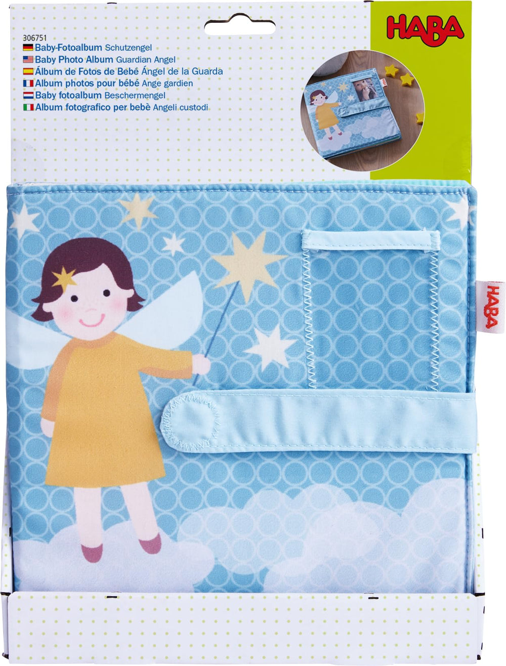 HABA Guardian Angel album open pages shows 8-photo layout for easy memory keeping.