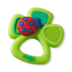 HABA Lucky Shamrock teether ring soothing gums during gentle teething play
