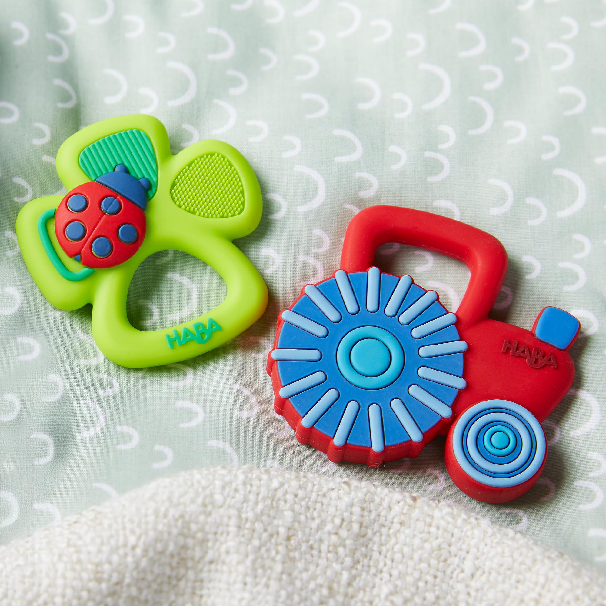 HABA Lucky Shamrock silicone teether for babies 6-18 months