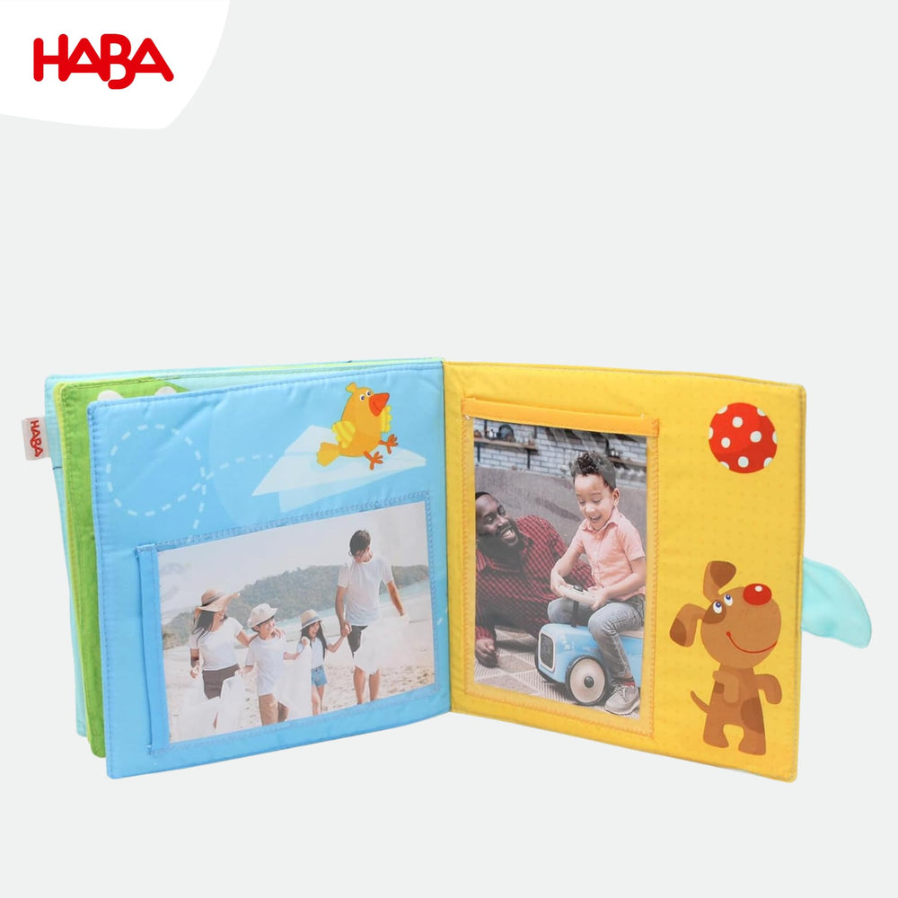 HABA My First Photo Album durable stitching and soft fabric for safety.
