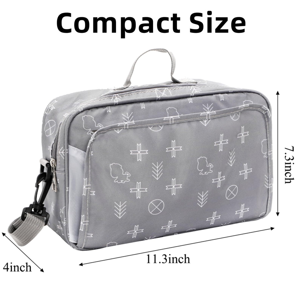 Hacaroa small diaper bag eight-pocket layout organizes diapers, bottle, wipes, and toys.