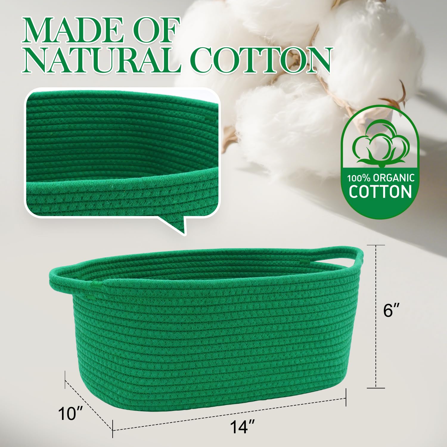 HADEEONG woven basket in 14x10x6 inch size for compact nursery storage.