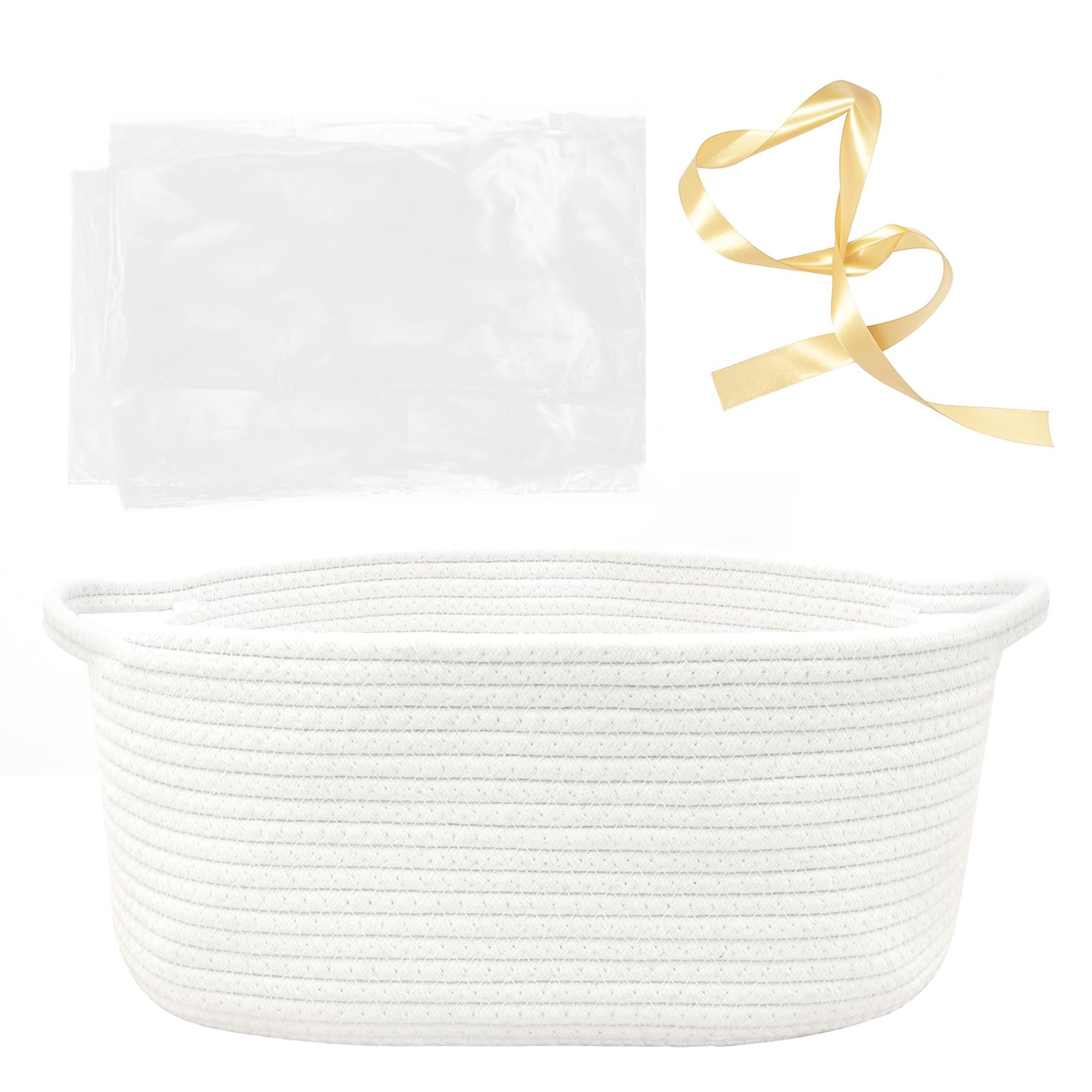 HADEEONG woven basket with gift bags and ribbons front view for convenient gifting.