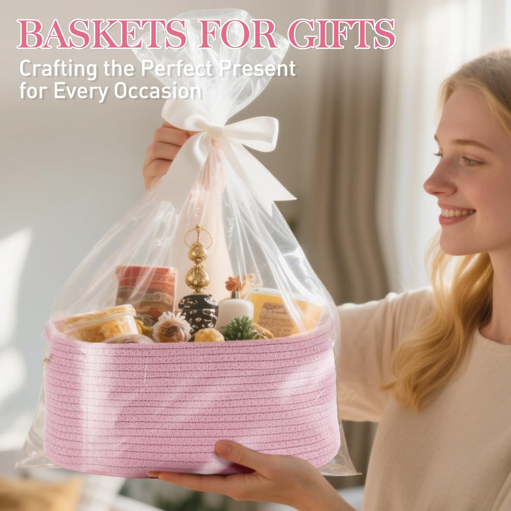 HADEEONG woven basket pink close-up of cotton rope showing soft, durable material