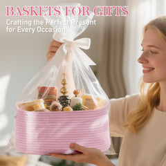 HADEEONG woven basket pink close-up of cotton rope showing soft, durable material