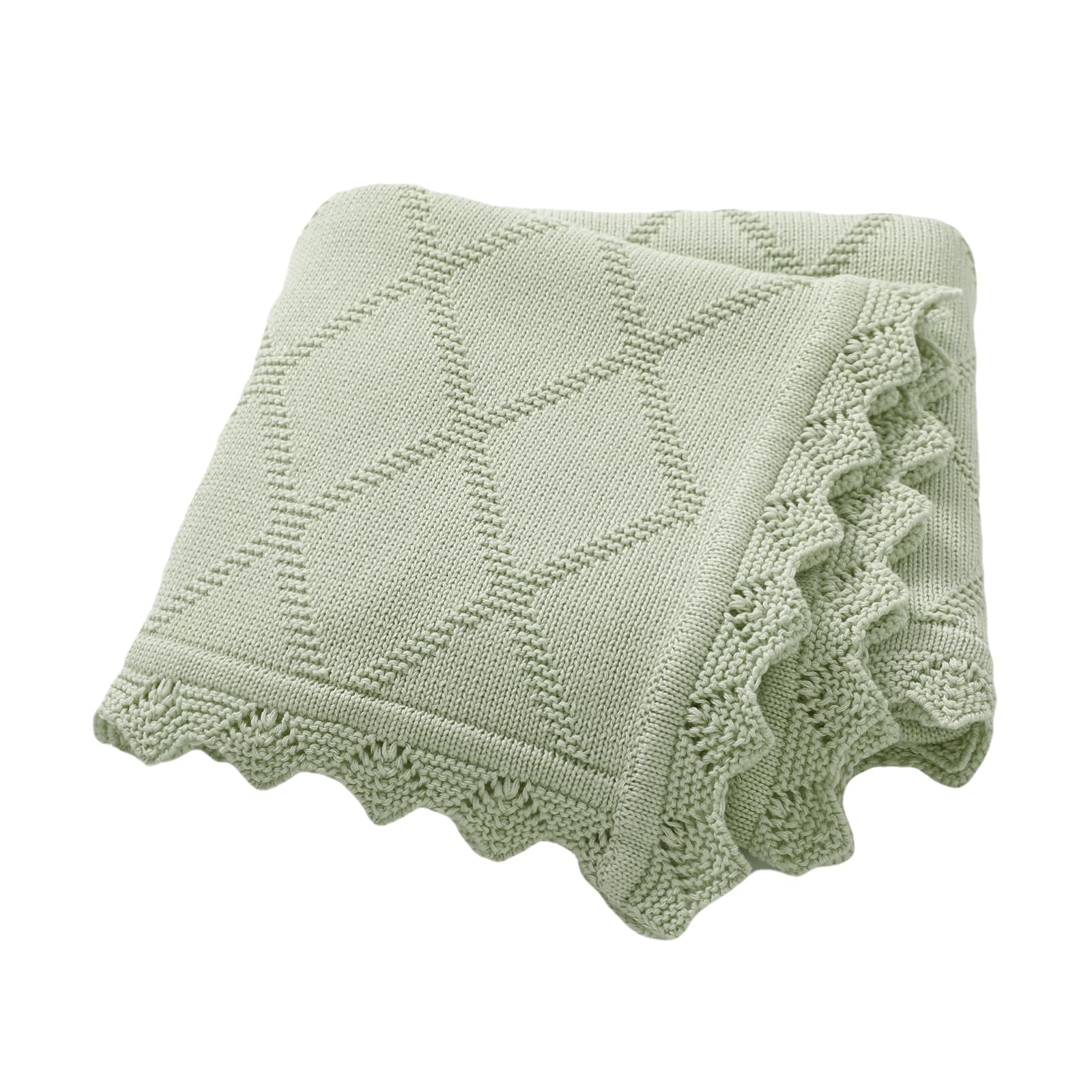 Hadetoto knit baby blanket in sage green offers gentle softness for sensitive skin