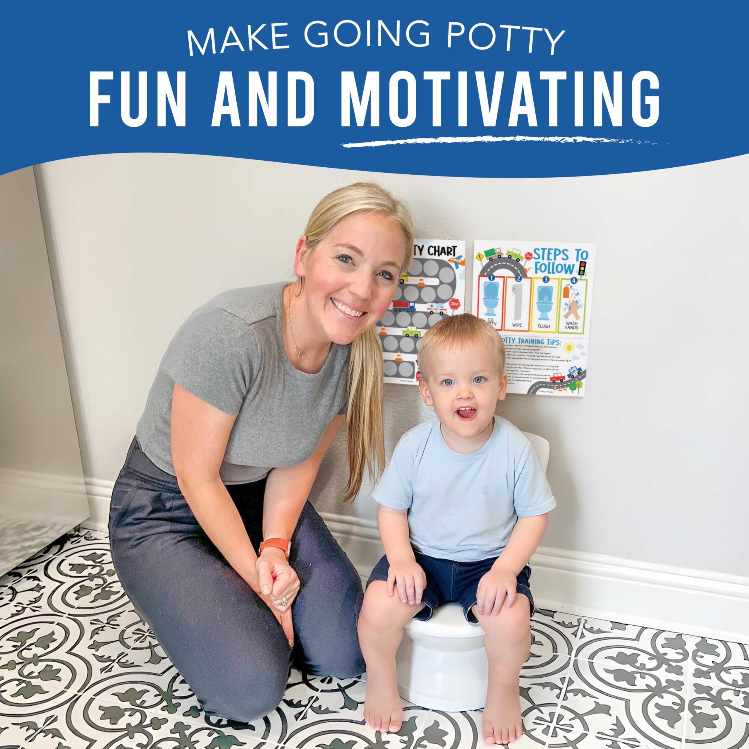 Hadley Designs colorful potty chart design supports recognition and motivation during toilet training.