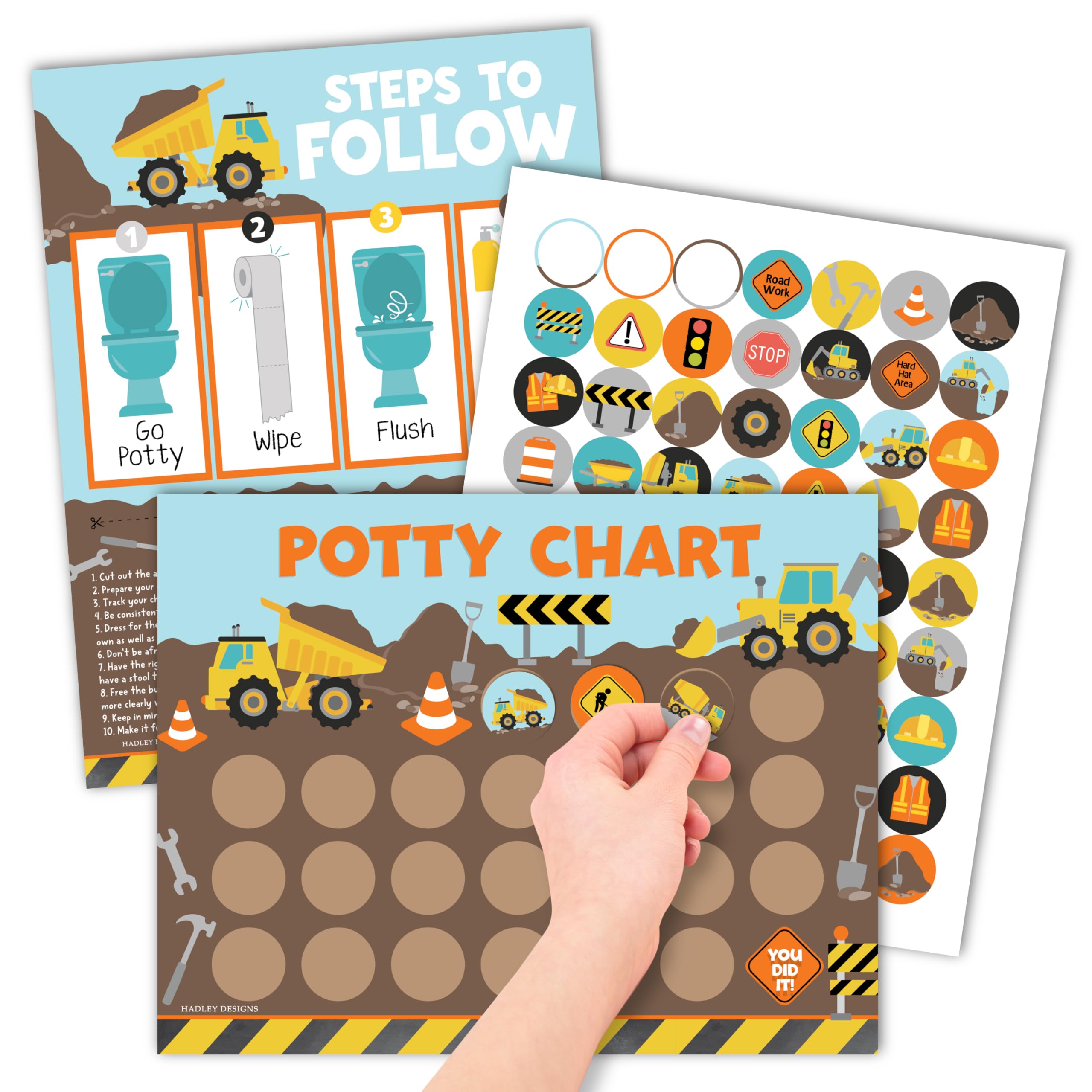 Hadley Designs potty chart construction banner motivates toddlers during toilet training.