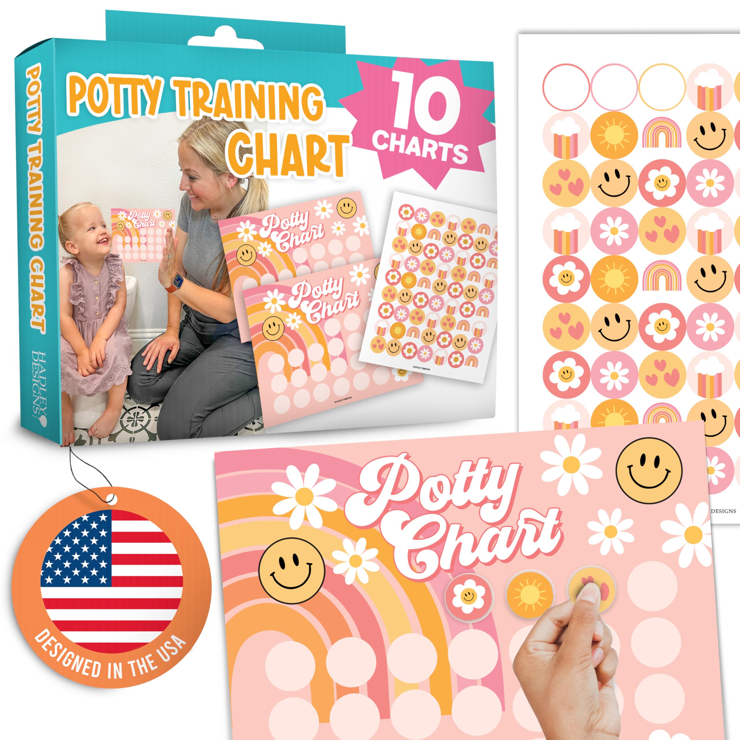 Hadley Designs potty chart cover with retro artwork motivates toddlers.