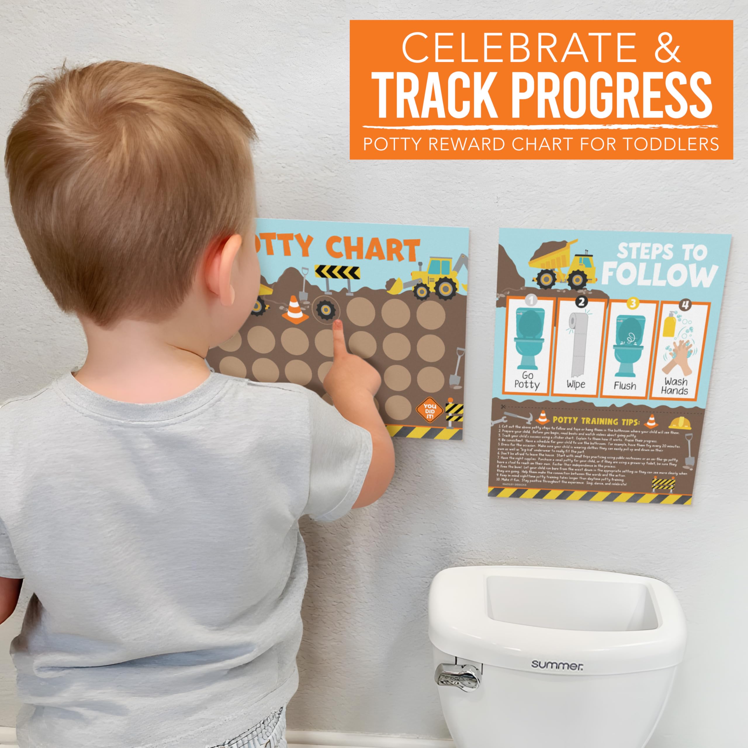 Hadley Designs potty chart easy-setup visuals simplify routine for busy mornings.