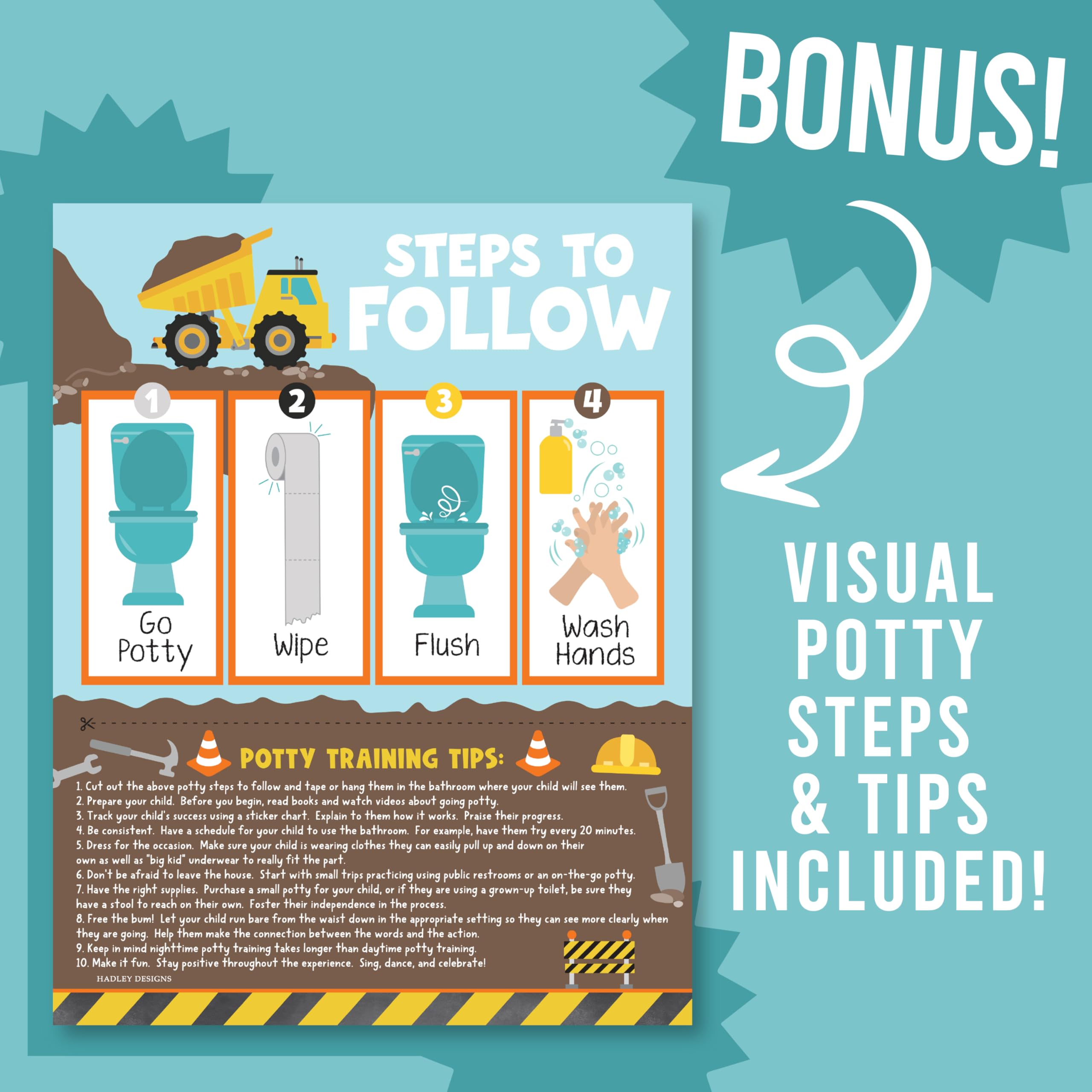 Hadley Designs potty chart family-use image shows simple setup.