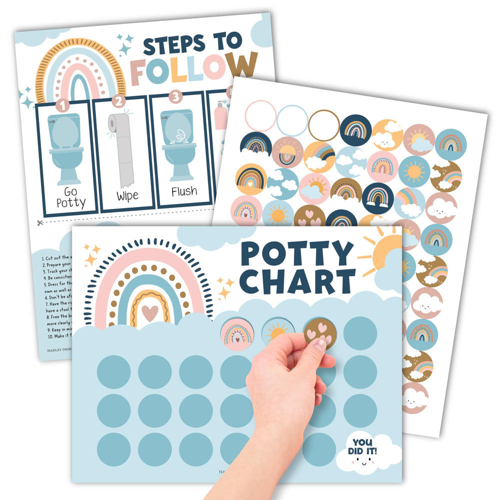 Hadley Designs potty chart front view with boho posters supporting potty training routines
