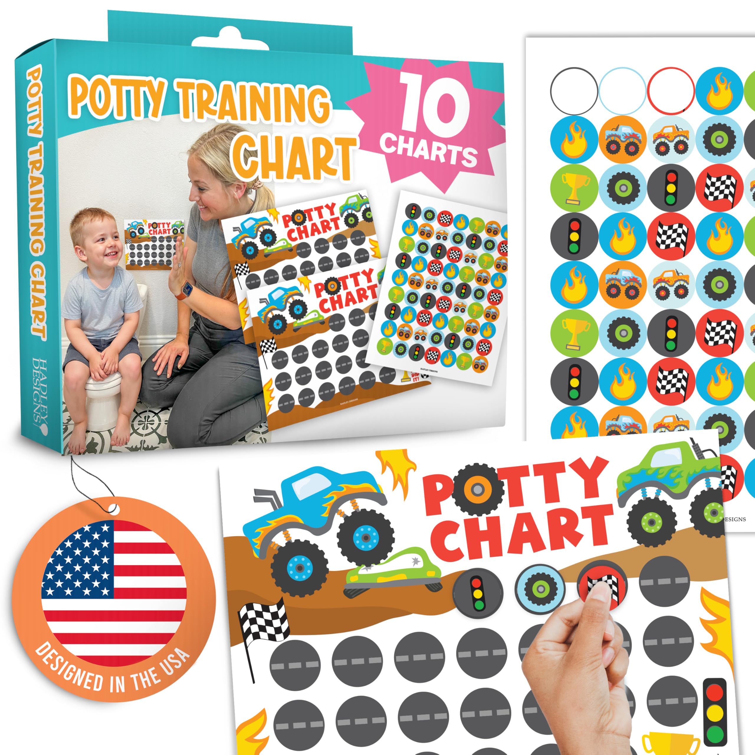 Hadley Designs potty chart Monster Truck front view boosts toddler motivation with rewards.