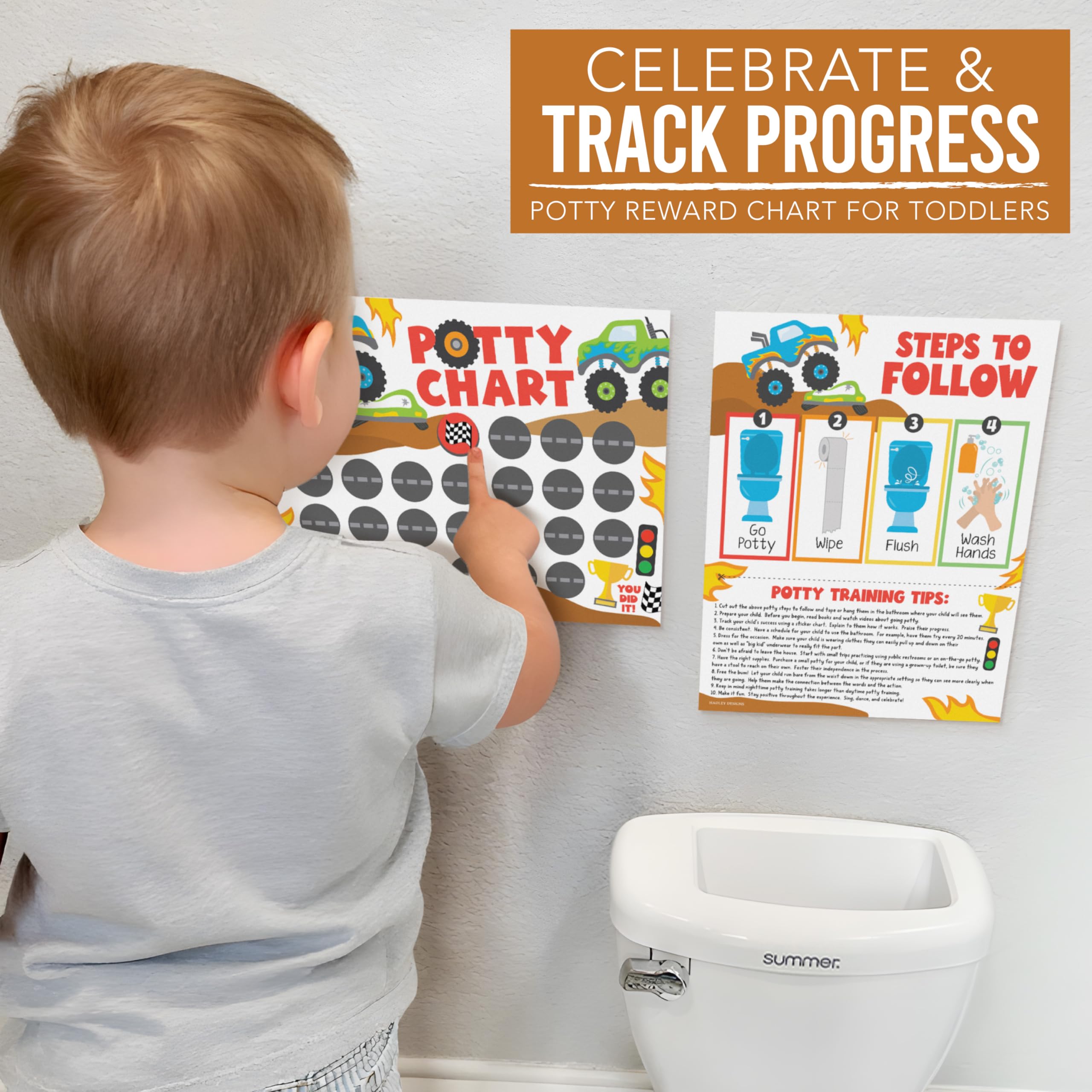 Hadley Designs potty chart packaging showing contents and setup tips.