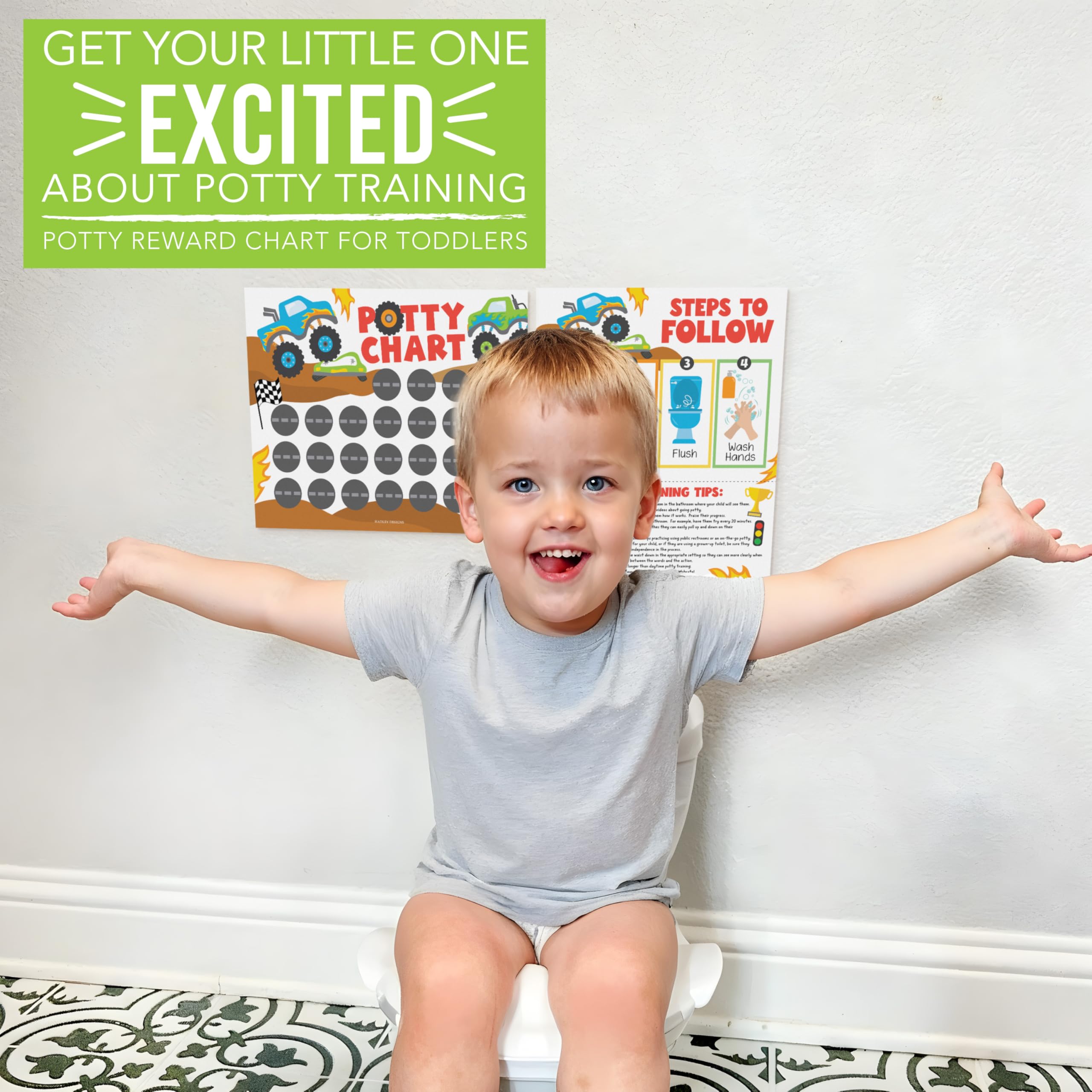 Hadley Designs Monster Truck chart used during toilet time for routine cues.