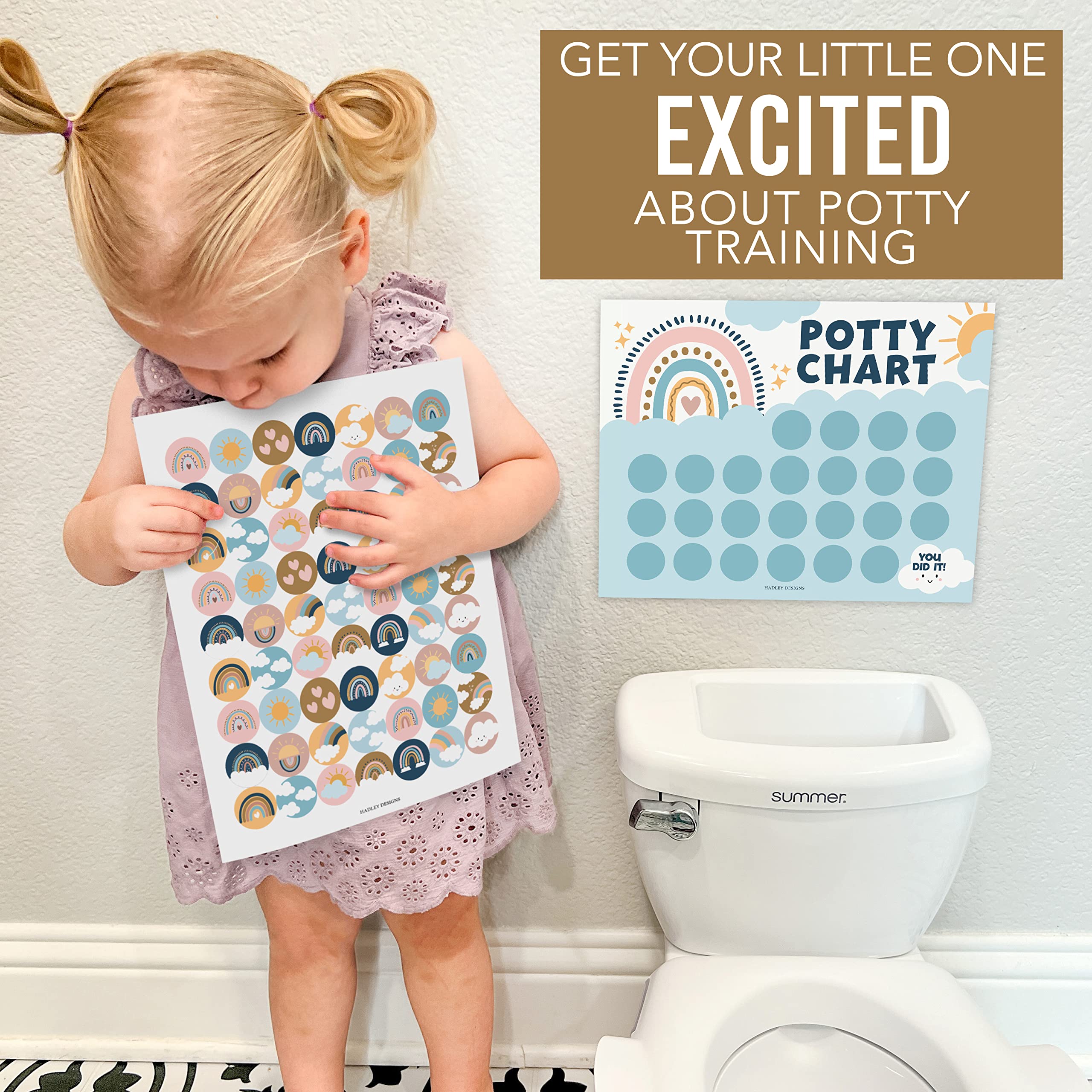 Hadley Designs progress-tracking-chart helps monitor potty milestones with color cues