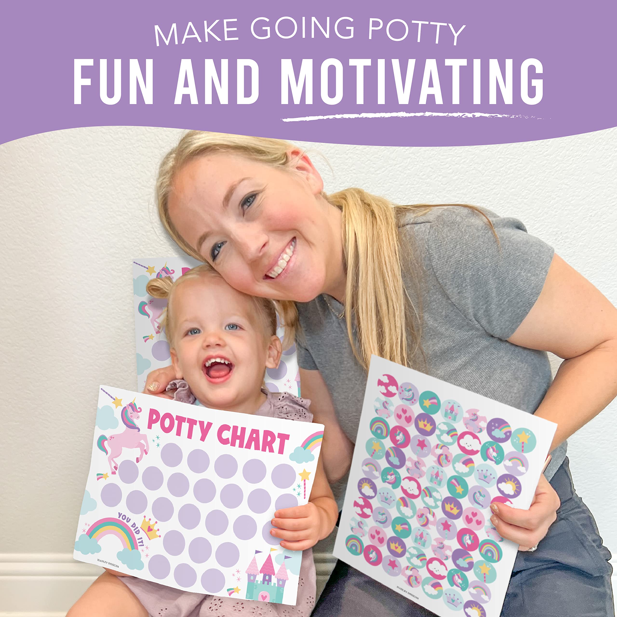 Hadley Designs potty chart highlights progress tracking for parents.