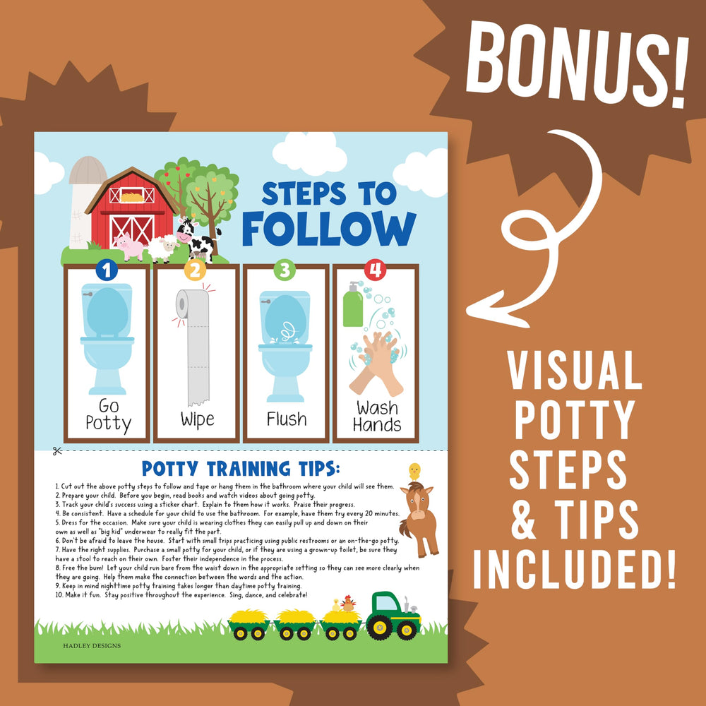 Hadley Designs reward-system image communicates a fun, motivating potty routine for toddlers.