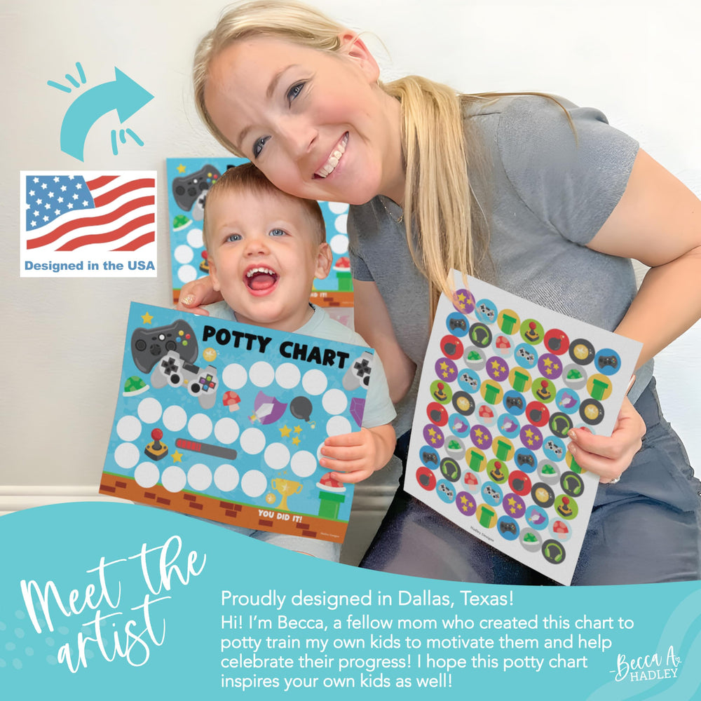 Hadley Designs Potty Chart sticker sheets 2 features colorful icons to celebrate small wins.