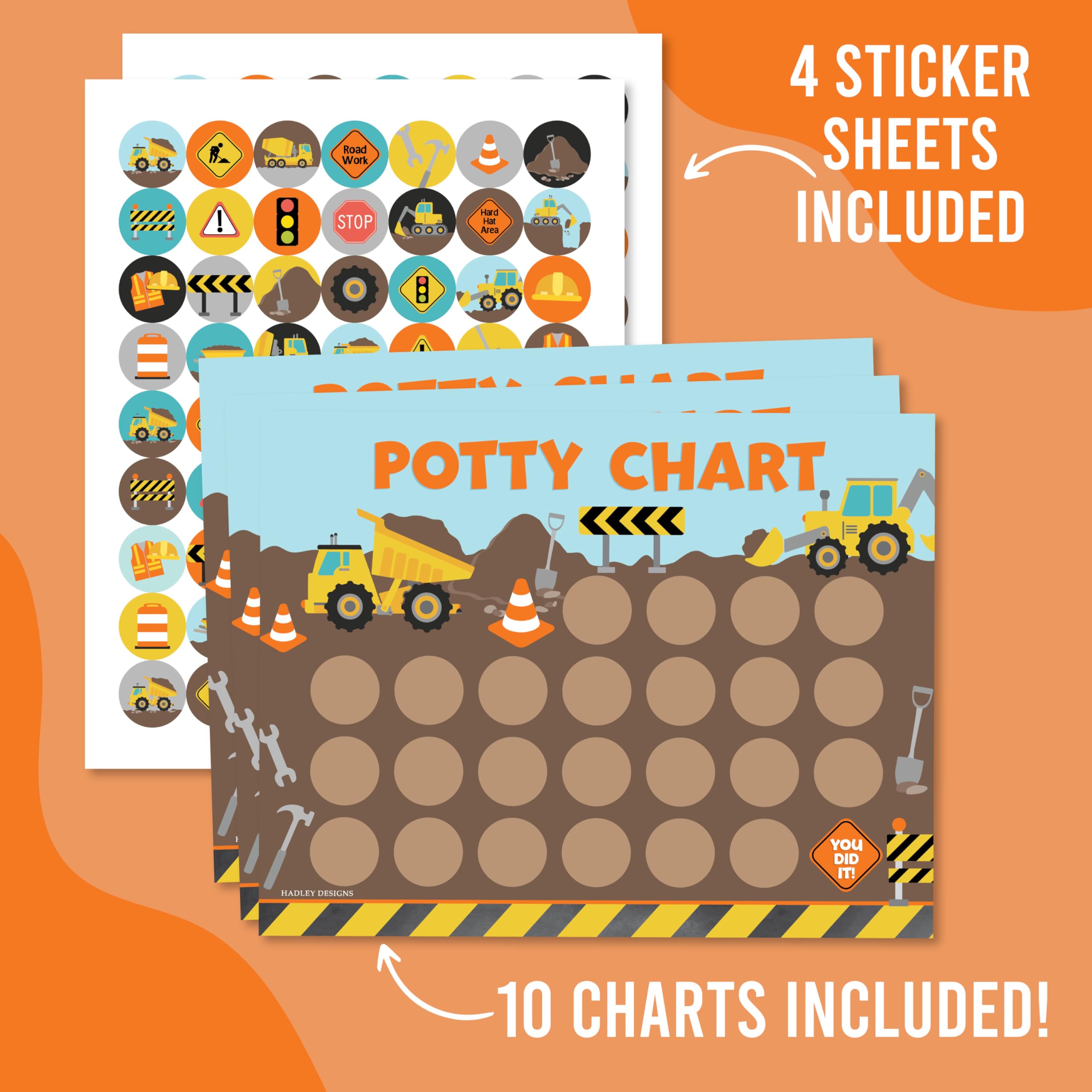 Hadley Designs potty chart sticker sheets highlight abundant rewards for consistency.