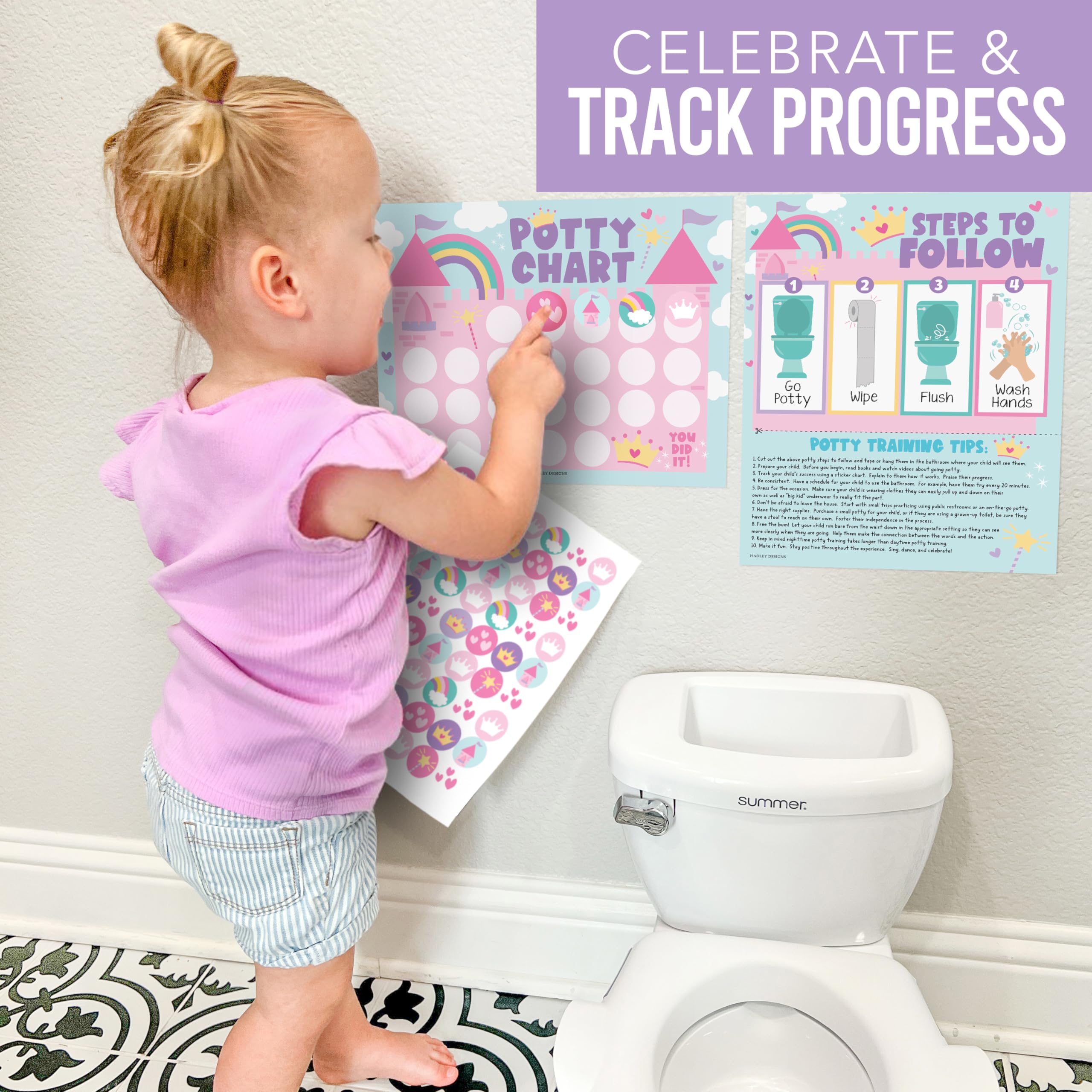 Hadley Designs toddler motivation in action on bathroom wall.