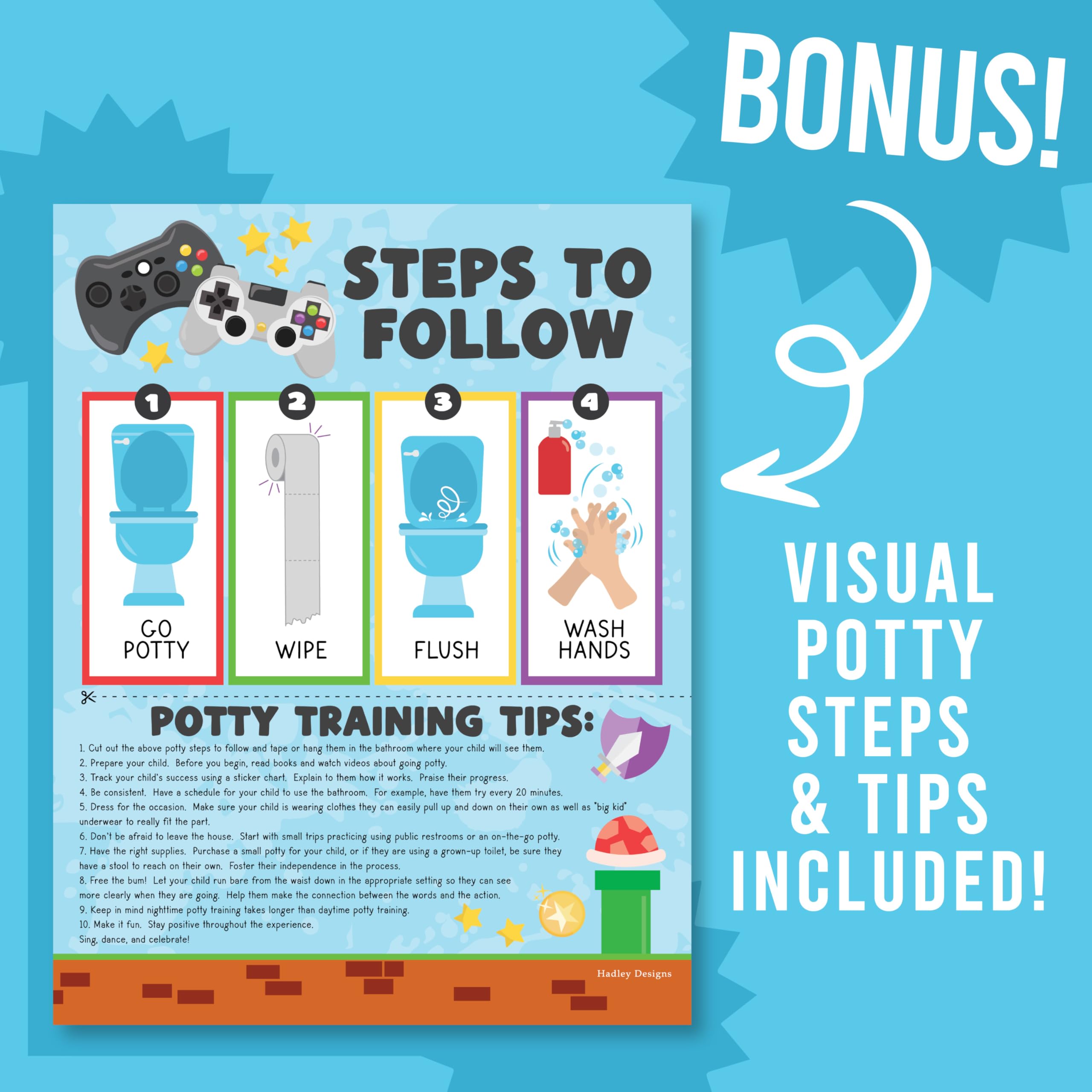 Hadley Designs Potty Chart toddler rewards icons promote consistency and routine.