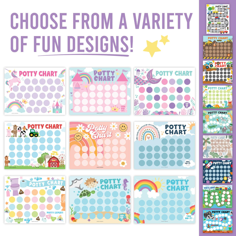 Hadley Designs potty chart toddlers girl front view highlights colorful stickers for kid-friendly potty time.