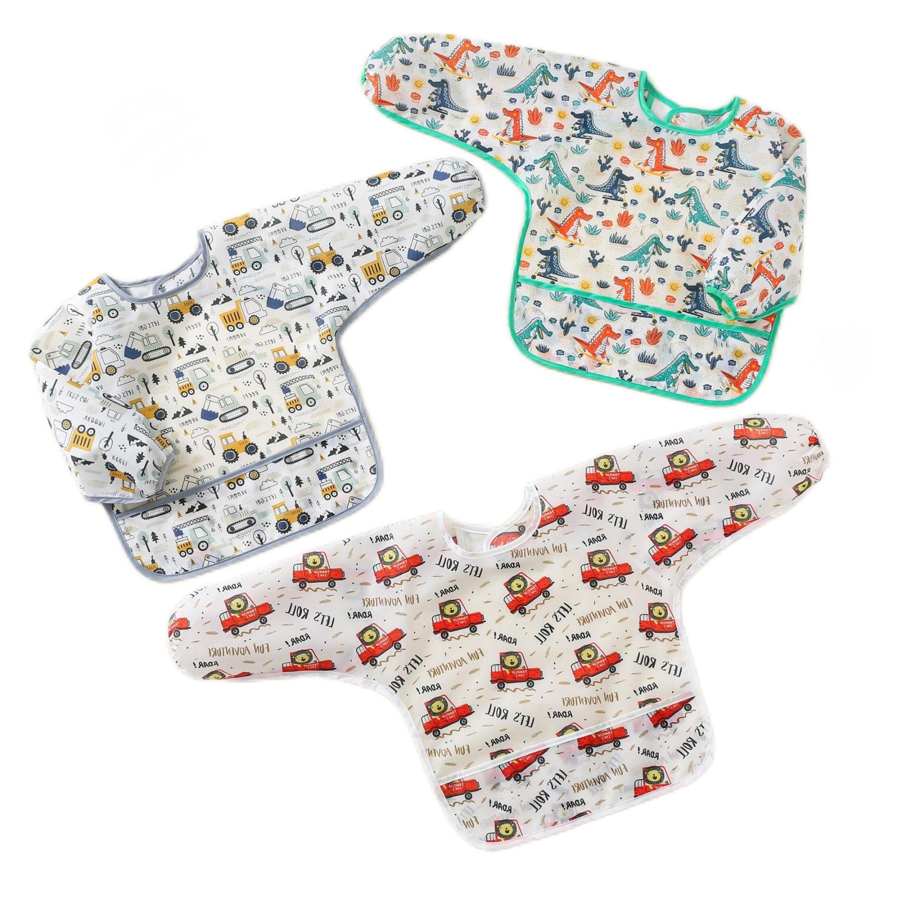 Hafftnun baby long sleeve waterproof bib packaging shows full coverage design for mess-free meals