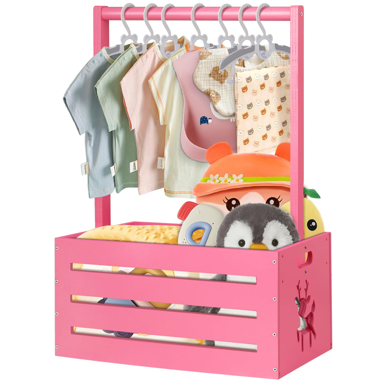 HAFTKD wooden baby shower crate closet pink front view shows sturdy burr-free wood and roomy storage