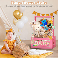 HAFTKD wooden baby shower crate closet pink side view highlights compact profile and portability