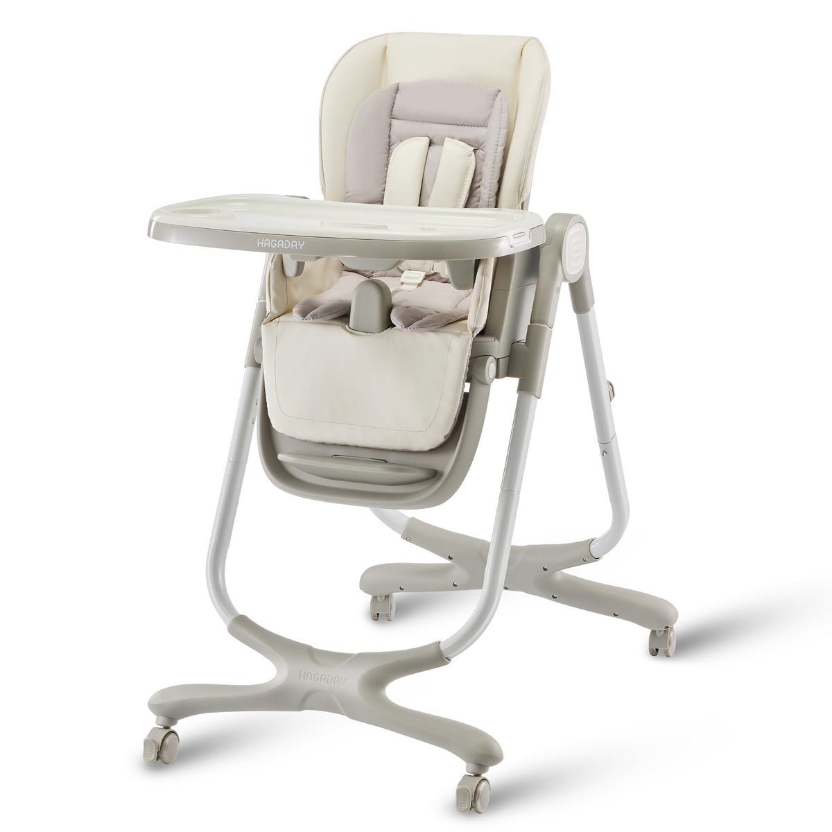 Hagaday 6in1 high chair white with tray for tidy feeding sessions