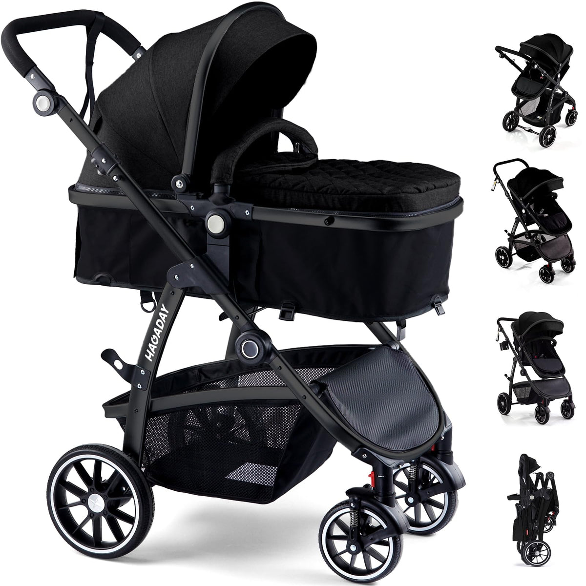 Hagaday baby stroller 2-in-1 mode for newborn to toddler use.