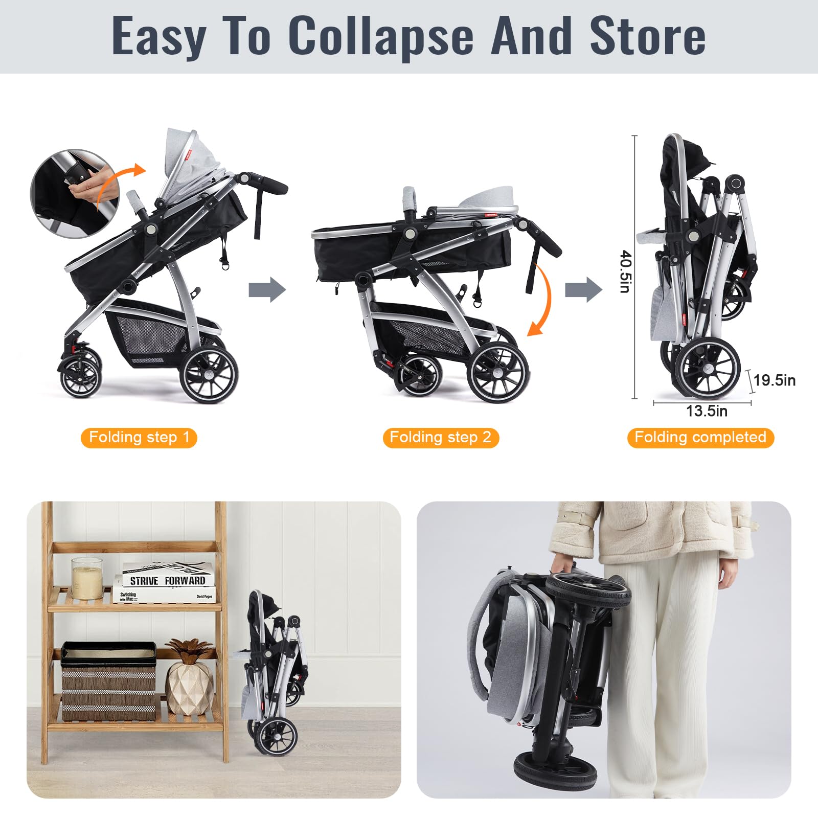Hagaday baby-stroller-folded-compact shows easy storage and travel-ready portability.