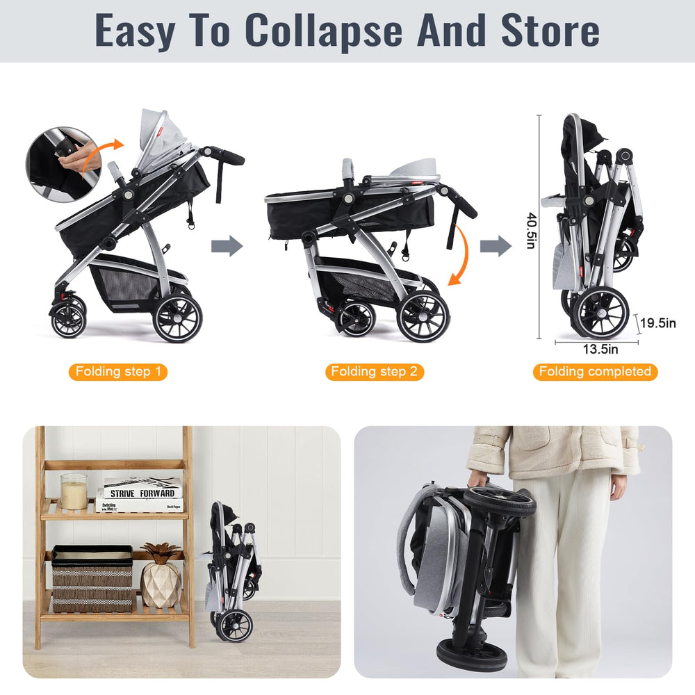 Hagaday baby-stroller-folded-compact shows easy storage and travel-ready portability.